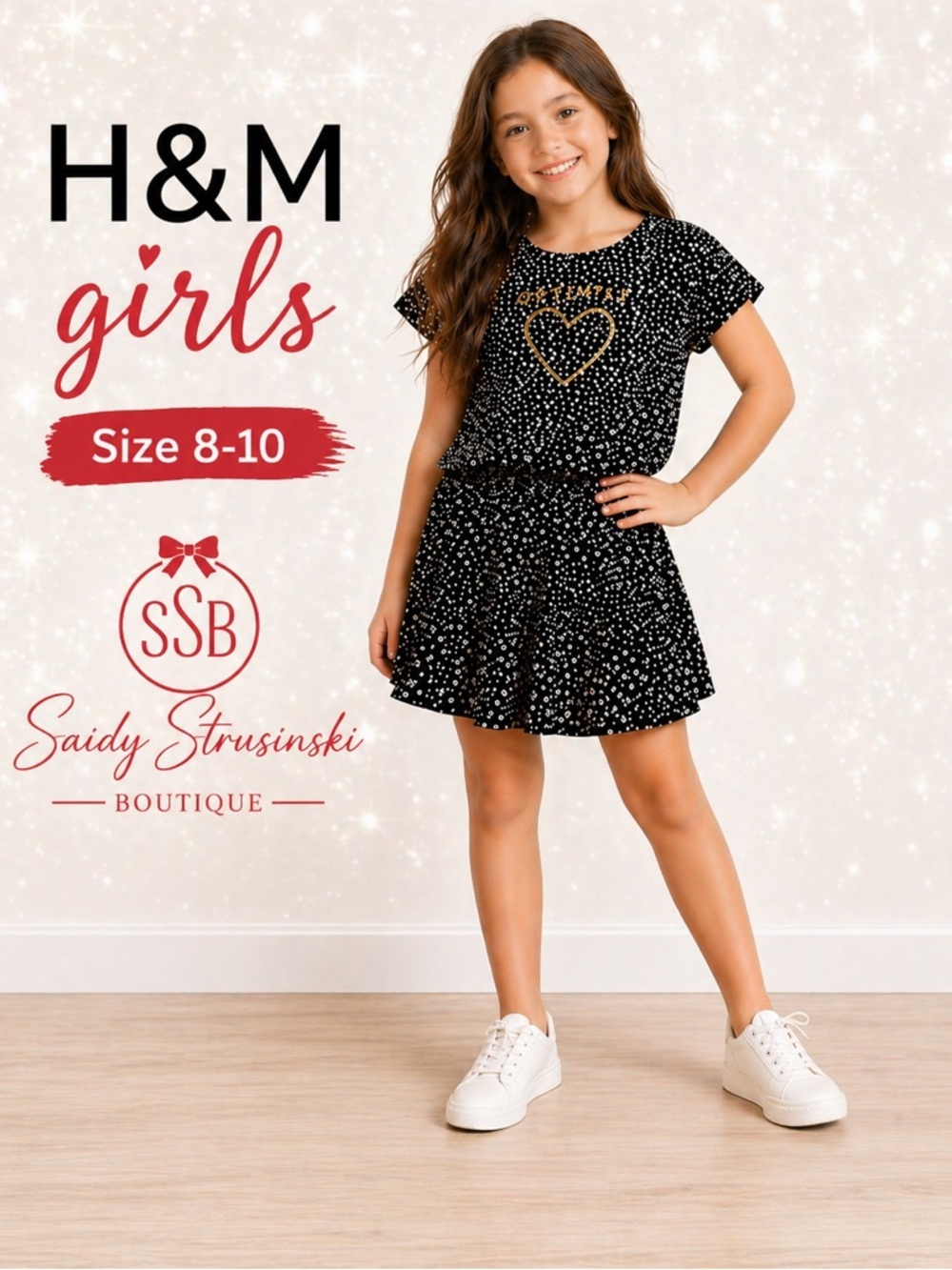 H&M Black and white printed 2 pieces shirt & Skirts/size 8-10